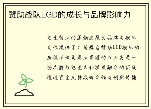 赞助战队LGD的成长与品牌影响力